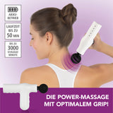 VITALmaxx Mini Massage Gun Smart Grip - Weiß zeigt kraftvolles Massagegerät mit 50 Min Laufzeit und ergonomischem Griff für intensive Anwendung.