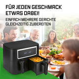 GOURMETmaxx Doppelkammer-Heißluftfritteuse 2 x 4 L mit Touch, Timer und 10 Programmen für fettarmes Frittieren.