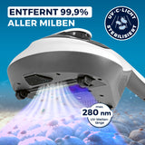 CLEANmaxx Milbensauger Vibration entfernt 99,9 % aller Milben mit UV-C-Licht und 280 nm Wellenlänge für effektive Desinfektion.