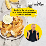 Rachs KOCHWERK Heißluft-Fritteuse Digital 4l schwarz matt mit Grill-, Back- und Erinnerungsfunktion für vielseitiges Kochen.