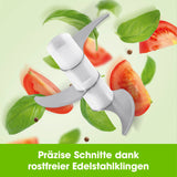 GOURMETmaxx Multi-Zerkleinerer inkl. USB-Kabel mit präzisen, rostfreien Edelstahlklingen für Obst und Gemüse, 250 ml, weiß/limegreen.