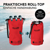 Where Tomorrow Dry Bag 10L - Style 01 - Rot mit wasserdichtem Rolltop-Verschluss und verstellbarem Schultergurt für Outdoor-Abenteuer.