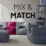 LUMALAND Sitzsack-Sofa Ecke in Rotwein, kombinierbar, extragroß mit Mix-&-Fix-Reißverschluss, pflegeleicht und langlebig.