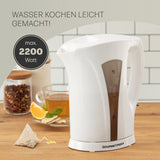 GOURMETmaxx Wasserkocher mit Kalkfilter 1,7l weiß/grau, kabellos, mit Wasserstandsanzeige und automatischer Abschaltung.