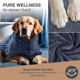 FLUFFINO Hundebademantel - Größe S - beige/blau, saugfähig, schnell trocknend, pflegeleicht, weiches Material für kleine Hunde, Yorkshire Terrier geeignet.