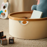 LUMALAND Bambus-Rahmen Aufbewahrungsbox rund - 3er-Set - Rosa in Beige mit praktischem Bambusrahmen und runder Form zum Verstauen von Kleinigkeiten.