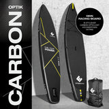 FitEngine Race SUP-Board Set (Touring) – 11‘8“ mit stylischer Carbon-Optik, robust, mit Carbon-Paddel, Dual-Power-Pumpe, max. Tragkraft 170 kg.