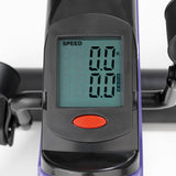 MAXXMEE Mini-Trainer 2in1 mit Metallschwungrad schwarz/violett mit Trainingscomputer zeigt Geschwindigkeit und Distanz an.