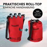 Where Tomorrow Dry Bag 5L - Style 01 - Rot mit wasserdichtem Rolltop, robust und ideal für Outdoor-Abenteuer wie Standup-Paddling und Camping.
