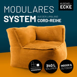 LUMALAND Modulares Eckteil rechts aus der Cord-Reihe, 81x81x70 cm mit softem, waschbarem Bezug in Senfgelb, für drinnen und draußen.