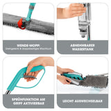 CLEANmaxx Spray-Mopp mit Wendefunktion, 700ml Tank, türkis, flexible Handhabung, abnehmbarer Wassertank, Sprühfunktion und wechselbares Wischtuch.