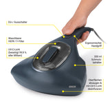 N8WERK Milbensauger in der Nordic Night Edition mit HEPA 11-Filter, UV-C-Licht und 200 ml Schmutzbehälter zur Desinfektion.