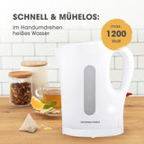 GOURMETmaxx Wasserkocher 1l - weiß/grau, kabellos mit Wasserstandsanzeige, 1200 Watt, schaltet automatisch ab bei Kochstopp.