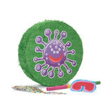 LUMALAND Pinata Set zum Befüllen inkl. Schläger & Augenbinde "Beat The Virus" in grün/lila mit Konfetti und coolem Virus-Design.