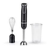 GOURMETmaxx Stabmixer inkl. Rühraufsatz und Messbecher in schwarz/chrom mit Edelstahlklinge und 600-ml-Mixbecher.