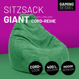 LUMALAND Sitzsack GIANT aus der Cord-Reihe, 135 x 100 cm, soft & waschbarer Bezug in Dunkelgrün, modernes Design für Indoor-Bereich.