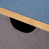 Detailaufnahme der LUMALAND Aufbewahrungsbox mit Bambus-Rahmen Rechteckig hoch - 3er-Set - Grau/Blau mit Griff und Deckel