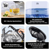 GOURMETmaxx Glas-Wasserkocher Tasse für Tasse mit 1-Becher-Funktion, Wasserstandsanzeige, großer Deckelöffnung und Antikalk-Filter.