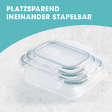 GOURMETmaxx Glas-Frischhaltedosen mit Mikrowellenventil Klick-it 6-tlg. platzsparend ineinander stapelbar, temperaturbeständig, grün.