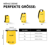 Where Tomorrow Dry Bag 5L - Style 01 - Gelb wasserfester Outdoor-Rucksack mit Rolltop, verstellbarem Gurt und robustem Material.