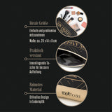 GNTM Schminktasche - schwarz/gold mit innenliegender Tasche, robustem Lederoptik-Material und idealer Größe für unterwegs.