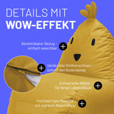 LUMALAND Kindersitzsack Animal Line Chick - Senfgelb mit abnehmbarem Bezug, verdecktem Reißverschluss und wasserabweisendem Material