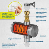 HOBERG Universal-Durchlauferhitzer mit Edelstahlgehäuse, integrierter Heizspirale und einfachen Steckanschluss-Adaptern für sofort Warmwasser.