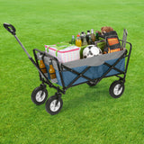 EASYmaxx Bollerwagen faltbar - blau/grau mit stabilem Stahlrahmen, witterungsbeständigem Bezug, 360° Rädern und Teleskopgriff bis 80 kg Traglast.