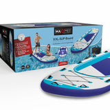 MAXXMEE XXL-SUP-Board für 6 Personen 550 cm, aufblasbar, transportabel, mit 6 Alu-Paddeln, 5 Finnen und Gepäckspanngurt, bis 650 kg belastbar.
