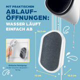 HornyFeet Hornhautentferner für die Dusche mit extragroßer, hygienischer Hornhautfeile und praktischen Ablauföffnungen, weiß.