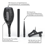 EASYmaxx Solar-Fackel LED mit Erdspieß und Clip, dekorative Solar-Leuchte mit Flammeneffekt und Tageslichtsensor für Garten und Gehwegbeleuchtung.