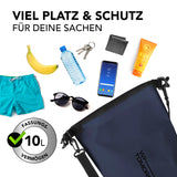 Where Tomorrow Dry Bag 10L - Style 02 - Dunkelblau, wasserdichter, robuster Outdoor-Rucksack mit 10L Fassungsvermögen und verstellbarem Schultergurt.