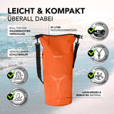 #DoYourOutdoor Dry Bag 20L Orange mit wasserdichtem Rolltop, UV-Schutz, verstellbarem Schultergurt und robustem Material für Outdoor-Abenteuer.