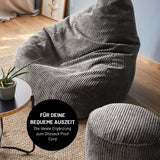 LUMALAND Sitzsack GIANT aus der Cord-Reihe, 135 x 100 cm, grau, soft & waschbar, mit trendigem Boho-Vintage-Design und robuster Cord-Oberfläche.