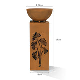 GARVIDA LED-Dekosäule Rost-Optik Ginko mit Pflanzschale 59 cm, beleuchtete rostfarbene Dekosäule mit Ginkgoblättern.