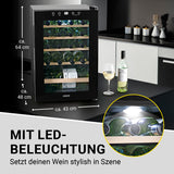 N8WERK Weinkühlschrank - 20 Flaschen mit LED-Beleuchtung, freistehend, geräuscharm, Kühlung 4-18 °C, ideal für Wohnraum und stilvolle Weinpräsentation.
