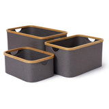 LUMALAND Aufbewahrungsboxen mit Bambus-Rahmen 3er-Set Grau in verschiedenen Größen, stapelbar und platzsparend für die Wohnung.