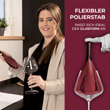 BRILAMO Weinglaspolierer inkl. 3 Poliertücher für schlierenfreies Polieren und Anpassung an verschiedene Glasformen.