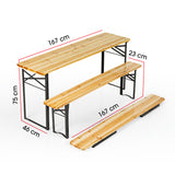 EASYmaxx Bierzeltgarnitur Set mit 1 Tisch und 2 Sitzbänken, 170 cm, Holzfarben/Schwarz, wetterfest und UV-geschützt.