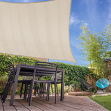 LUMALAND Sonnensegel 100% HDPE mit Stabilisator für UV-Schutz - Rechteck 2 x 4 Meter - Creme über Terrasse mit Gartenmöbeln.