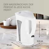 GOURMETmaxx Wasserkocher mit Kalkfilter 1,7l weiß/grau, kabellos, Wasserstandsanzeige, 26cm hoch, 23x12,5cm Grundfläche.