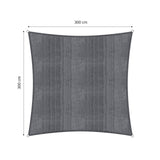 LUMALAND Sonnensegel 100% HDPE mit Stabilisator für UV-Schutz Quadrat 3 x 3 Meter Dunkelgrau mit stabilen Befestigungsringen.