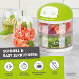 GOURMETmaxx Multi-Zerkleinerer mit Zugmechanismus, 2 getrennte Behälter, Edelstahlklingen, spülmaschinengeeignet, ohne Strom.