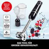 GOURMETmaxx Stabmixer inkl. Rühraufsatz und Messbecher, schwarz/chrom, kraftvoll mit Edelstahlklinge und 600-ml-Mixbecher.