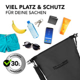 Where Tomorrow Dry Bag 30L - Style 01 - Schwarz, wasserdichter Rucksack mit 30 Liter Fassungsvermögen für Outdoor-Abenteuer.