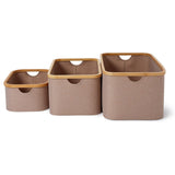 LUMALAND Aufbewahrungsboxen mit Bambus-Rahmen - 3er-Set - Taupe in verschiedenen Größen, stapelbar und platzsparend für Zuhause.