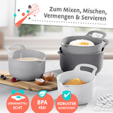 GOURMETmaxx Schüssel-Set 4-tlg. stapelbar mit Henkel, Ausguss und rutschfestem Boden in verschiedenen Grautönen.