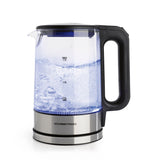 GOURMETmaxx Glas-Wasserkocher LED 1,7l mit Edelstahl, Wasserstandsanzeige, kabellosem Behälter und 360° drehbarem Sockel.