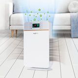 MAXXMEE Digitaler-Luftreiniger mit 6-Stufen-Reinigungsprozess, Ionisierungsfunktion und leisem Schlafmodus in weiß/silber.