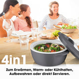 MAXXMEE Thermo-Schüssel Mikrowelle - 3er-Set (450 ml + 850 ml + 1400 ml) - grau/weiß, vielseitige Thermoschüssel mit Deckel